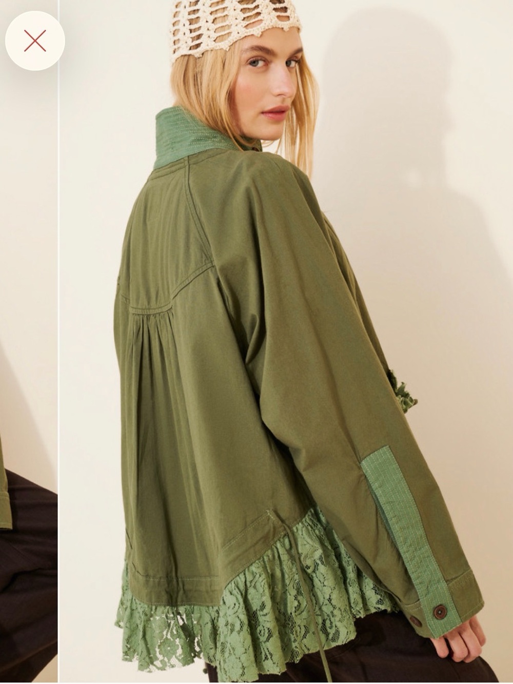 ✌🏽☮️🤎We The Free Olive Green Outset Utility Jacket Lace Ruffle Hem✌🏽🤎☮️ - Picture 2 of 16